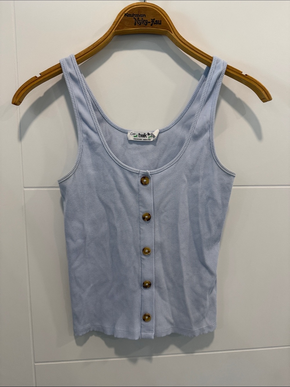 Simons Pale Blue Ribbed Button Tank size small - Picture 2 of 5